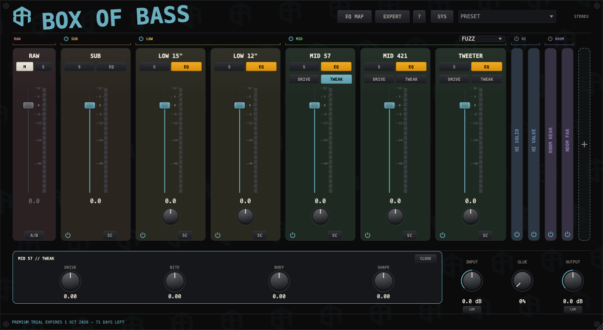 Box of Bass tweak panel